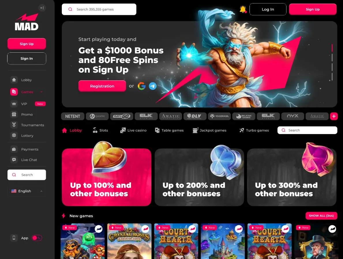 Эксклюзивные игры Mad casino